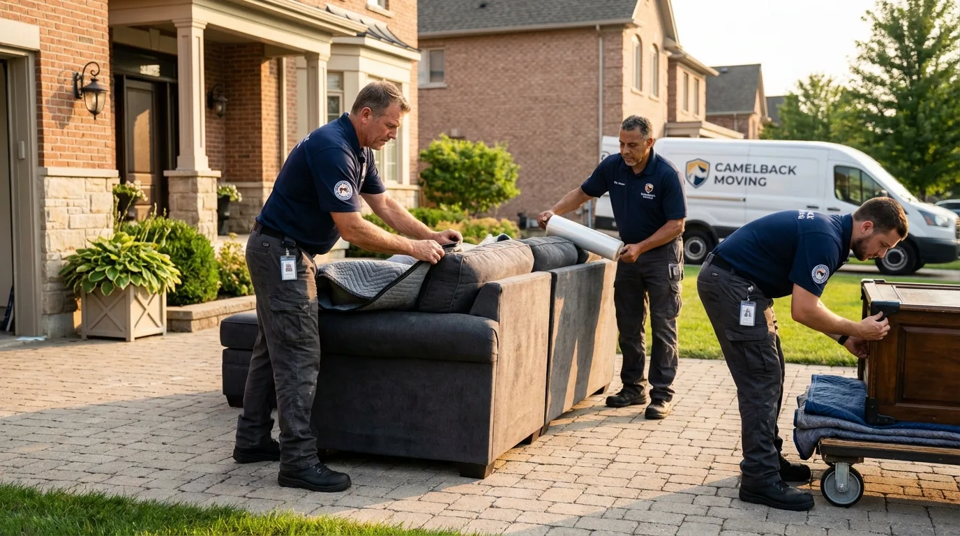 Large estate moving crew wrapping furniture in Midland, MI