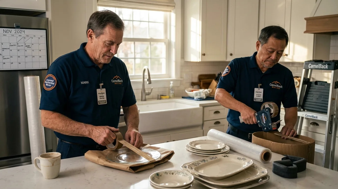 Professional crew packing kitchen dishware in Midland, MI